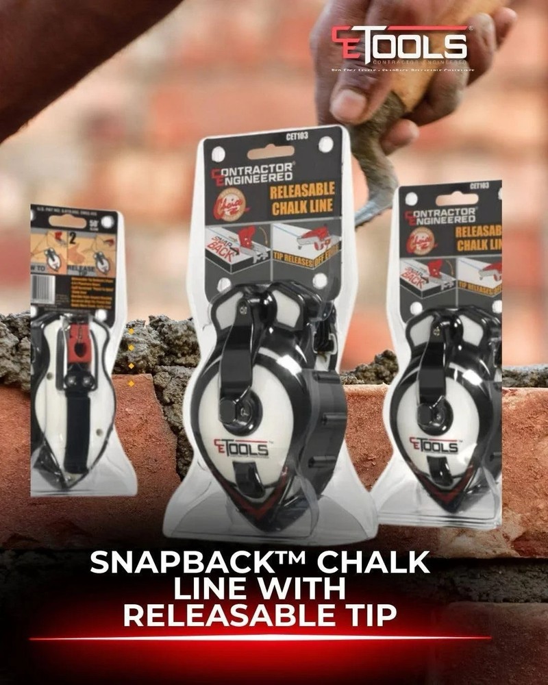 CE TOOLS SnapBack® Chalk Line w/ Releasable Tip – Heavy Duty, Precision Marking