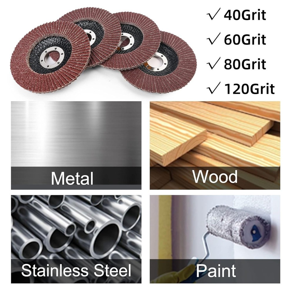 Assorted 20 Flap Discs 4.5'' for Angle Grinders - Durable Aluminum Oxide