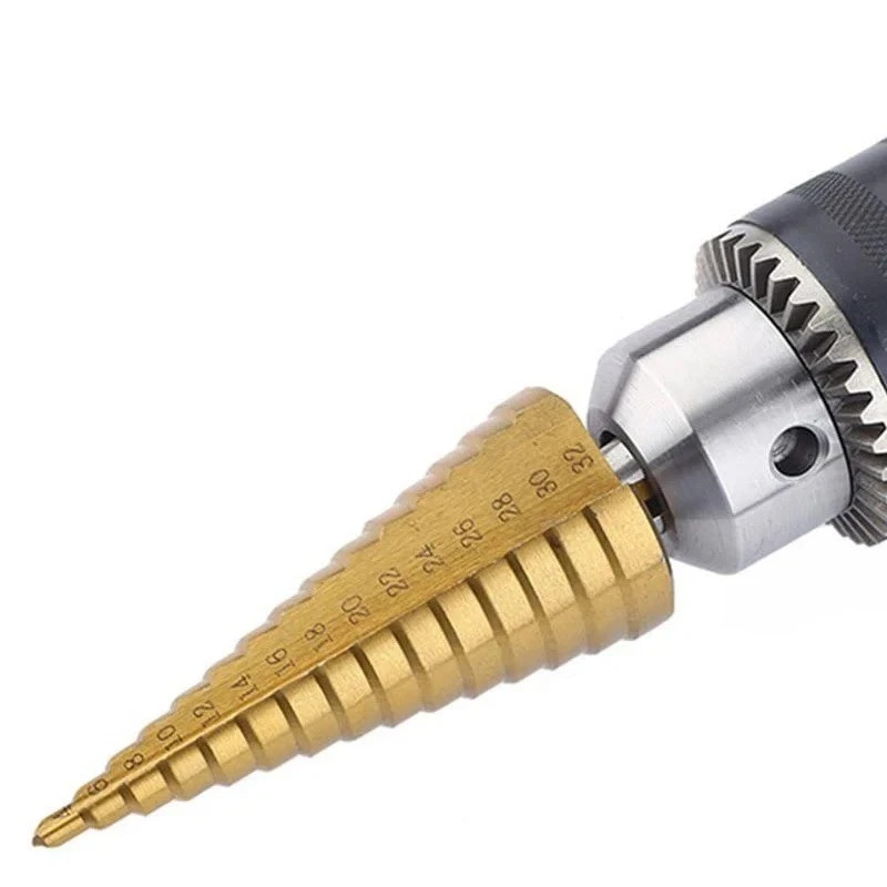 Step Drill Bit Set - Titanium Coated,High Speed Steel Drill Cone Bits,3-Piece