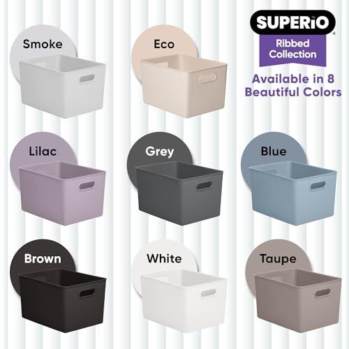 Superio 1.5 L Mini Ribbed Storage Bin- Plastic Storage Basket (Grey, 8 Pack)