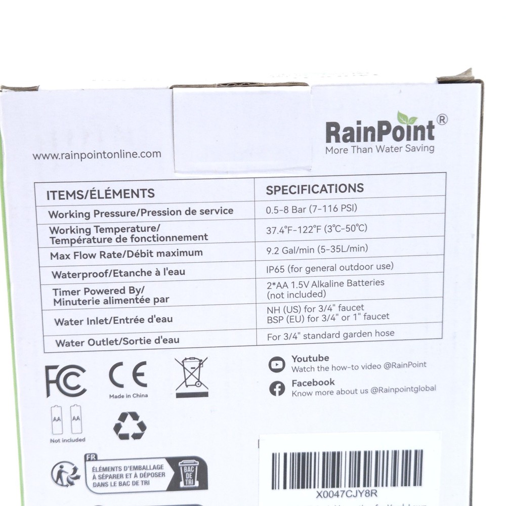 RainPoint Programmable 1-Zone Water Timer - Model Number ITV105