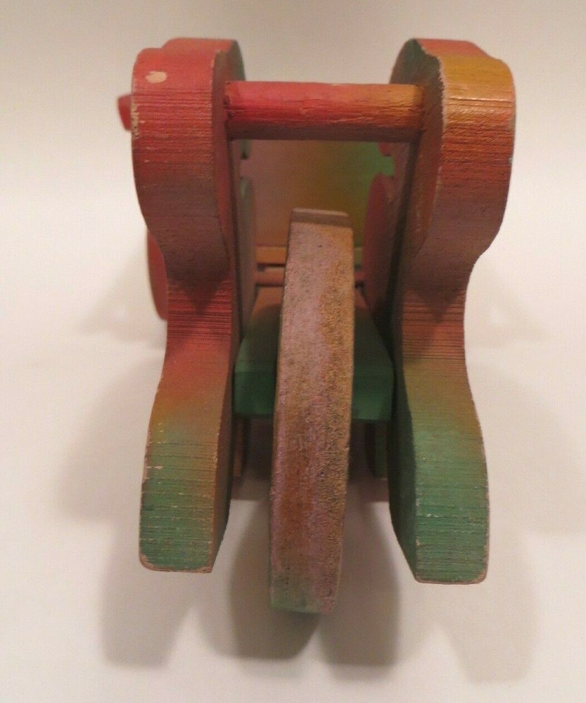 Vintage Easter Bunny Rabbit Cart Wood Pull Toy