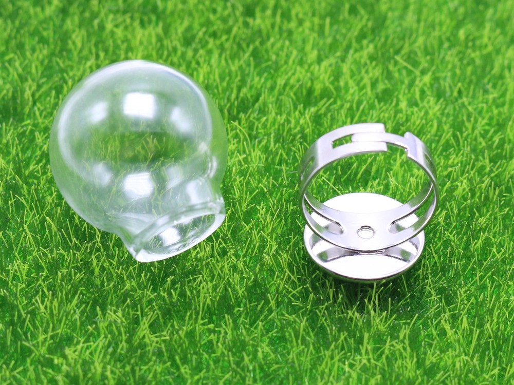 DIY Silver Tone Adjustable Ring with 25mm Clear Glass Terrarium Globe Bottle