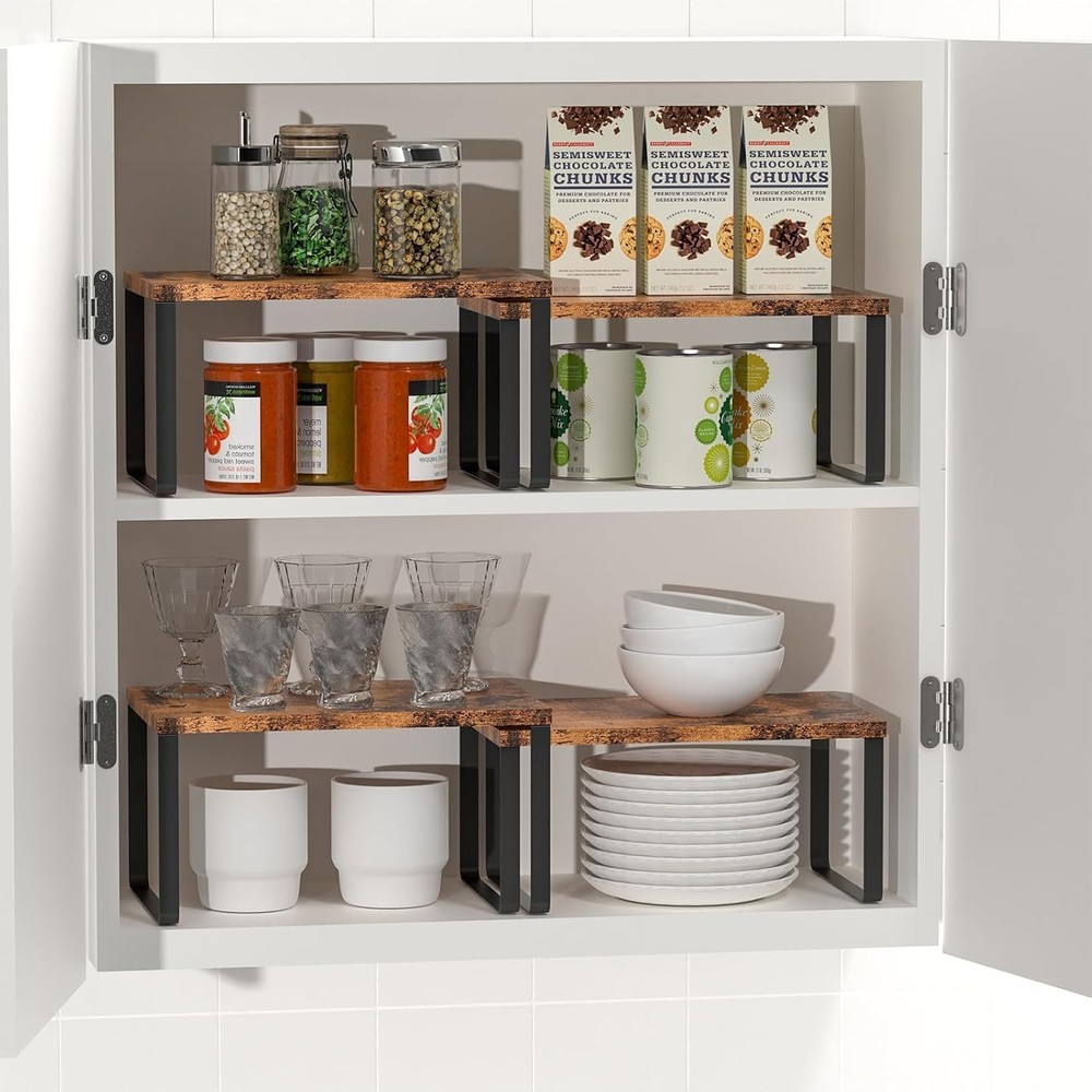 Set of 4 Stackable Counter Shelves - Expandable Kitchen Storage Solution