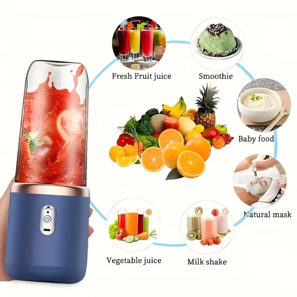 Portable Blender 400ML USB Rechargeable 6 Blade Smoothie Maker Mini Juicer