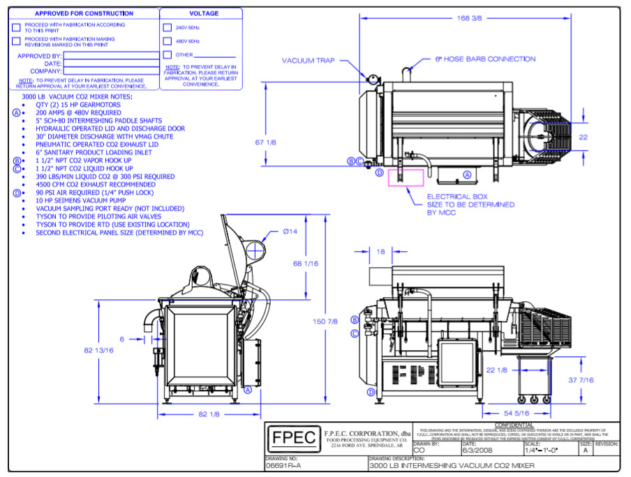 FPEC Model 814 intermeshing Vacuum C02 paddle blender, 6000 lbs. capacity