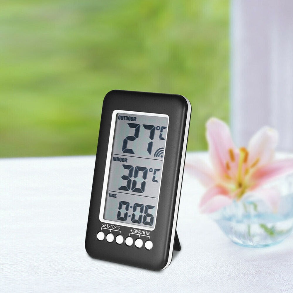 Digital Thermometer Clock Indoor/OutdoorTemperature Wireless Transmitter Meter