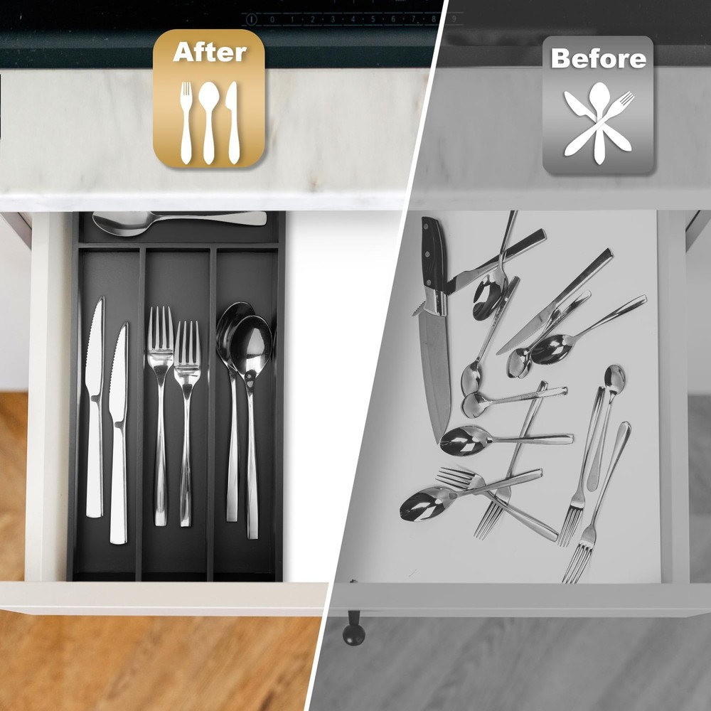 Silverware Organizer Small Bamboo Kitchen Drawer Organizer Utensil Organizer ...