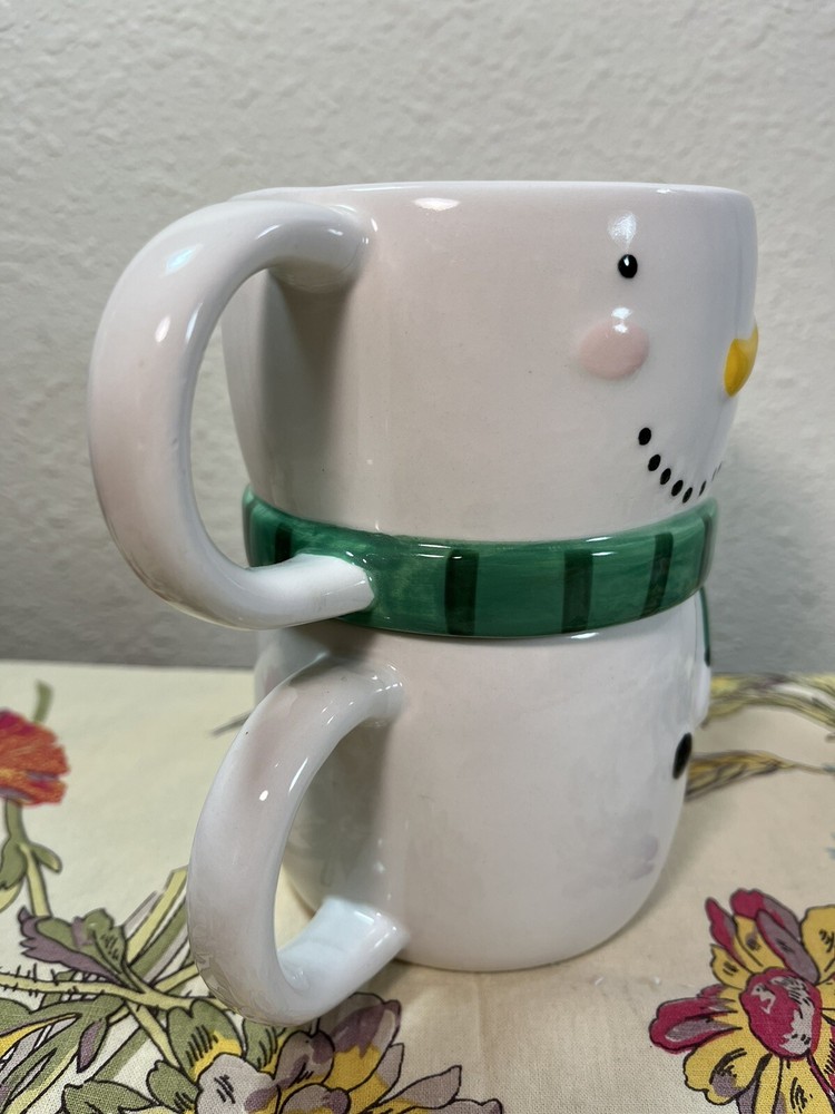 snowman stackable mugs 2 pcs set winter