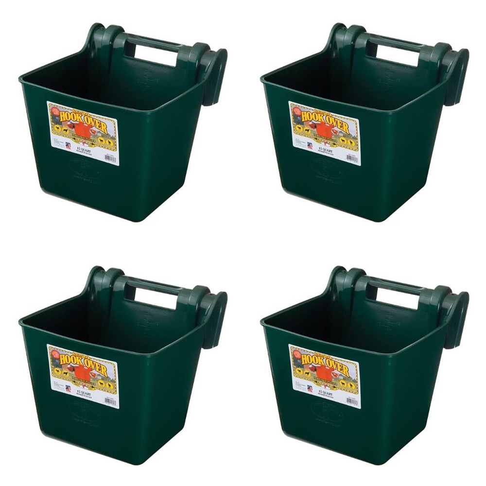 Little Giant Heavy Duty 15 Quart Mountable Plastic Hook Feeder, Green (4 Pack)