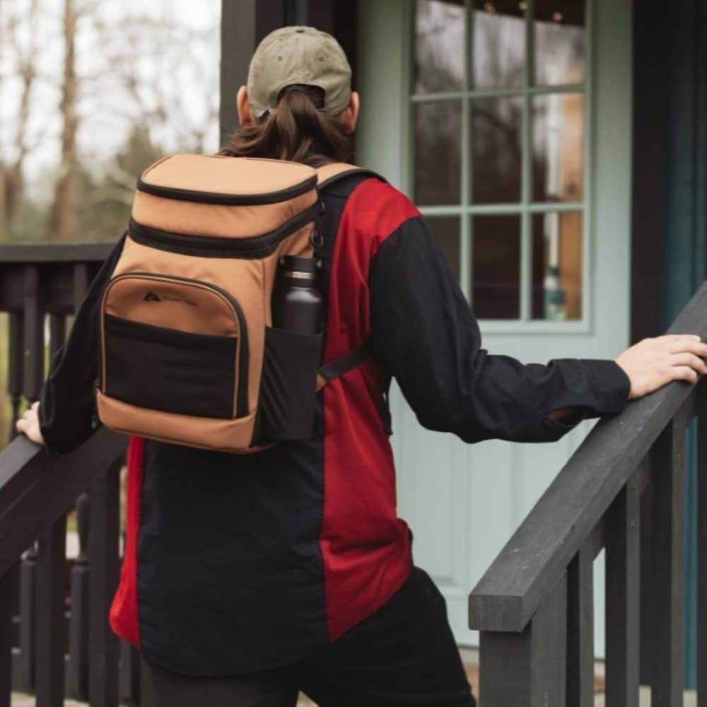 15 qt 20-Can Soft-Sided Cooler Backpack Adjustable Shoulder Straps Brown