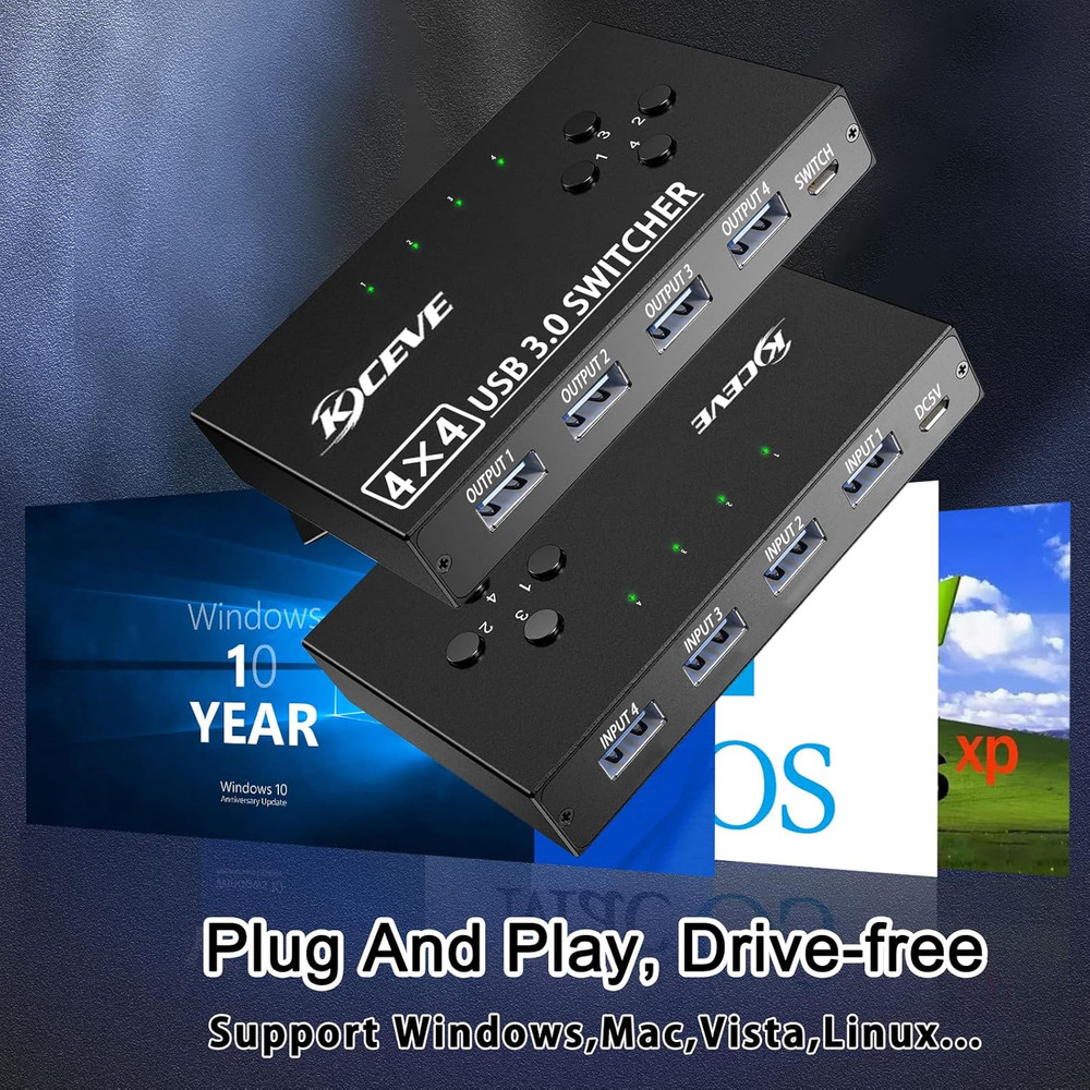 USB 3.0 Switch Selector 4 Port, KVM Switcher 4 Computers Sharing 4 USB Devices,U