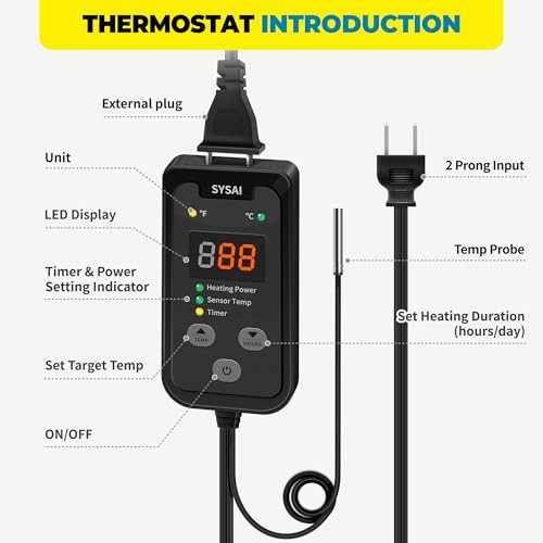 SYSAI Temperature Controller for Reptile Tank, Heat Mat, Seed Germination,