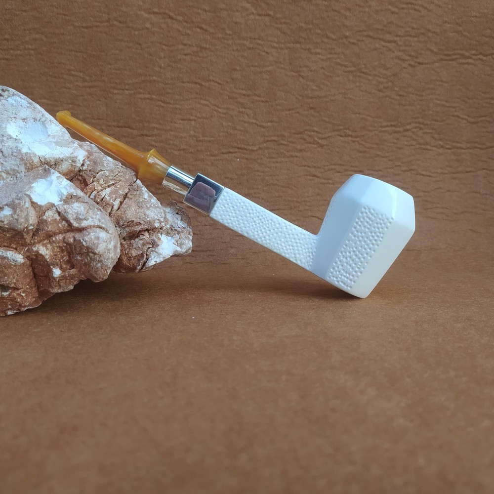 Private Design Meerschaum Pipe Silver Spigot Stem with Fitted Case