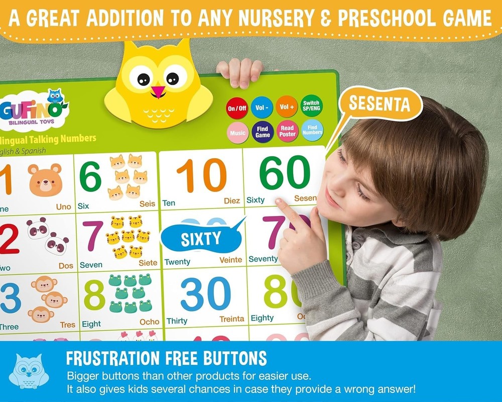 Multicolor Bilingual Learning Chart for Toddlers - Early Math & Language Skills