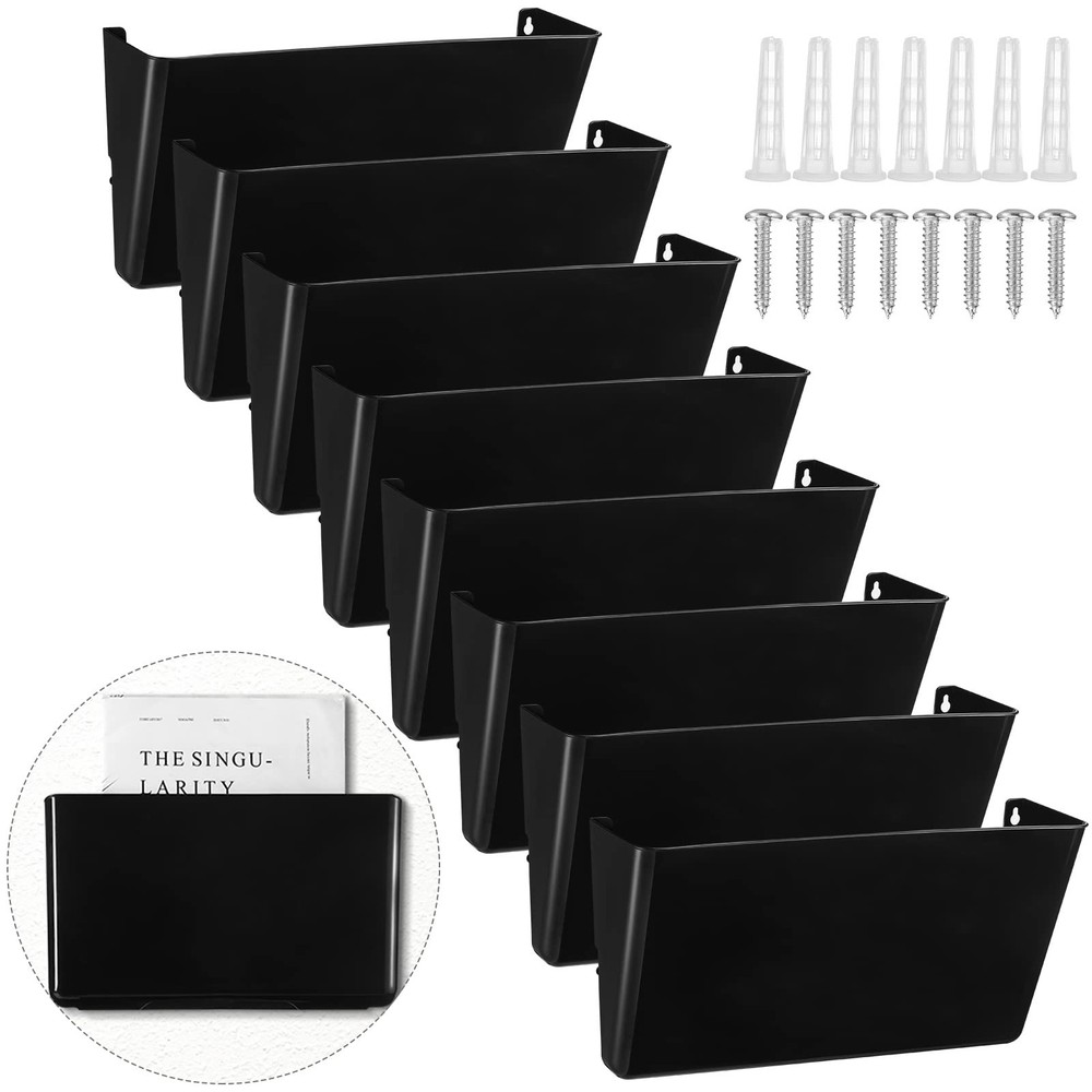 Colarr 8 Pcs Wall File Holder Organizer Plastic Mount Mail Black