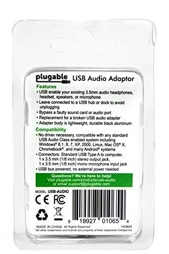Plugable USB Audio Adapter with 3.5mm Speaker/Headphone and Microphone Jacks
