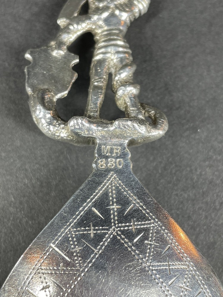 Antique Norwegian 800 Silver Marius Hammer Anointing Spoon Knight Handle