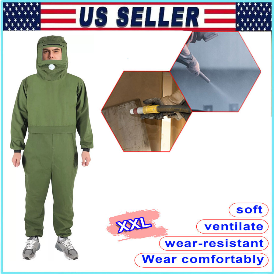 Green Sand Blasting Suit Elastic Cuff Work Overalls for Sandblasting Spraying