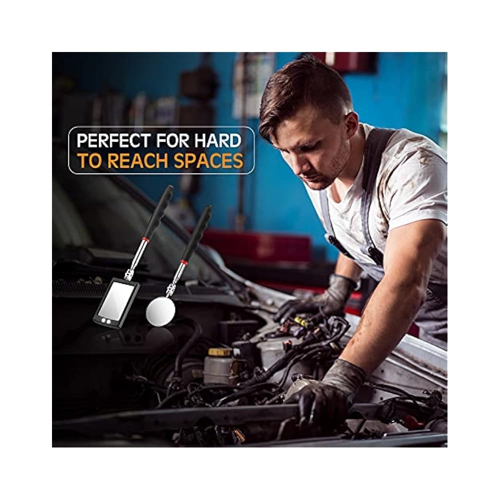 2-Piece Lighted Telescoping Inspection Mirror, LED, Flexible, with Tools