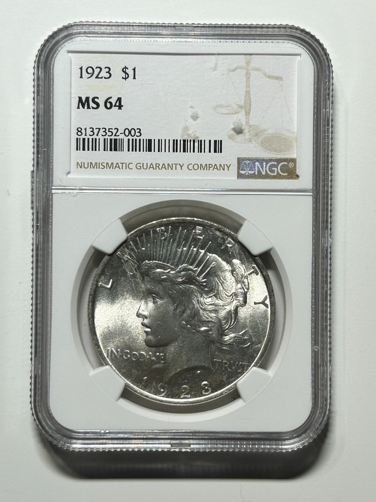 1923 Peace Dollar NGC MS64 Mint State 90% Silver Slabbed Graded Uncirculated