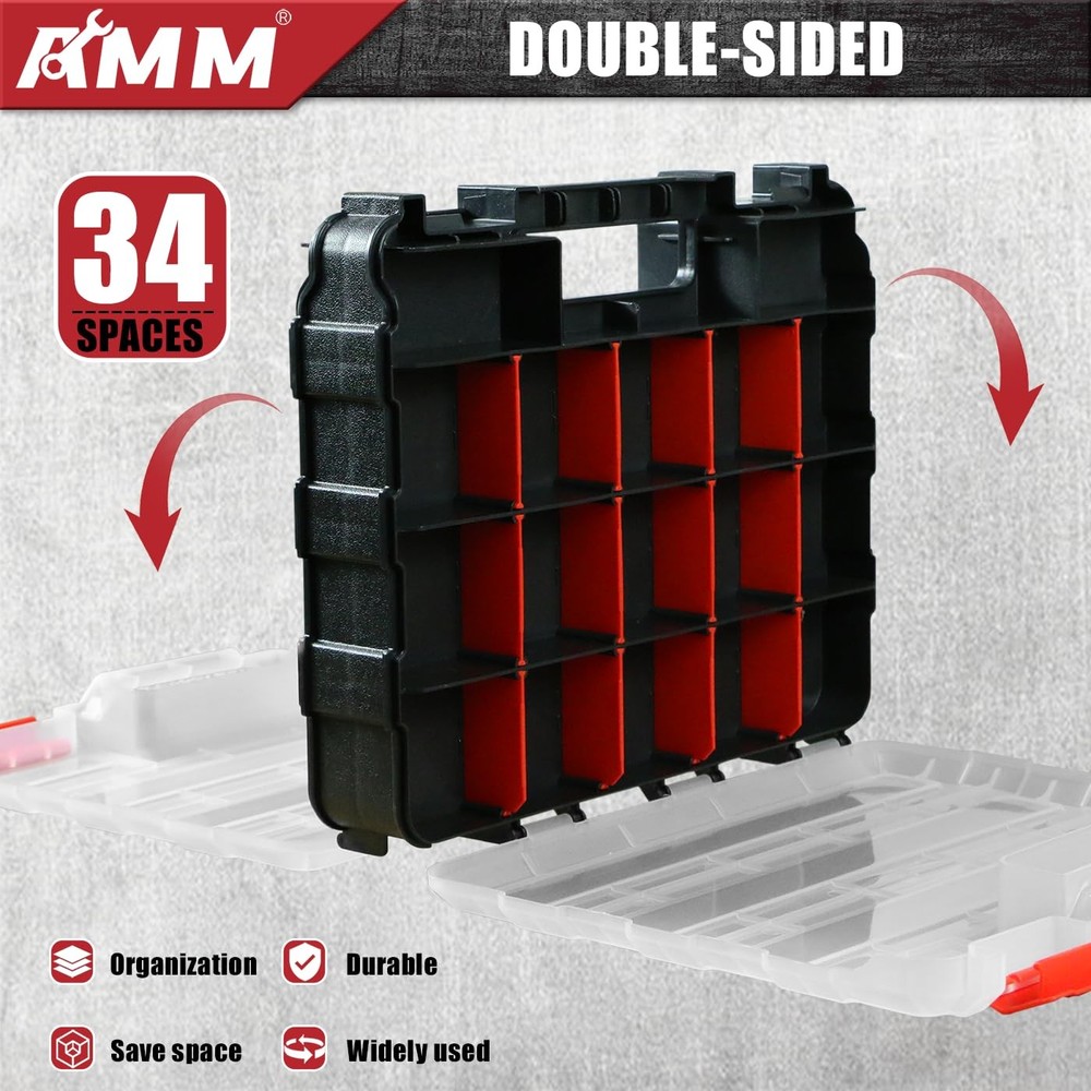 AMM Tool Box, Double Side Tool Box Organizer with 34 Compartments, Removable ...