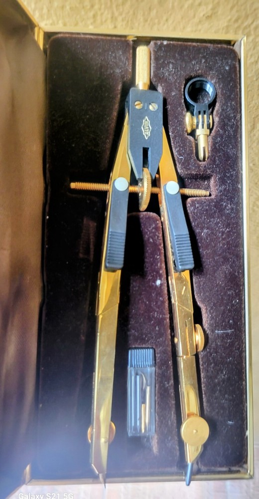Vintage Alvin Bow Compass Drawing Tool Gold Plated Germany SUPERB!