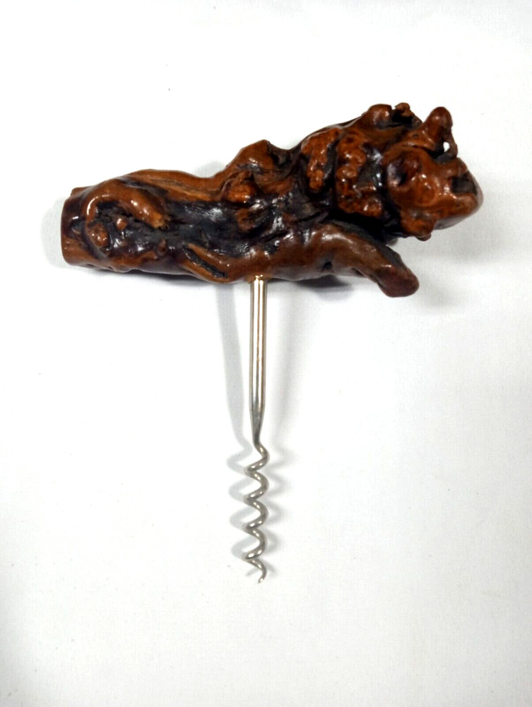 Vintage German Wood Root 'Burlwood' Handled Corkscrew