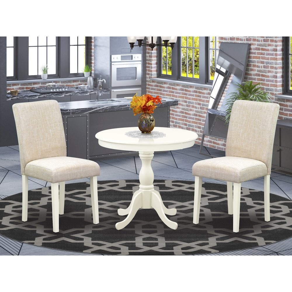AMAB3-LWH-02 3 Pc Kitchen Table Set - 1 Pedestal Table and 2 Light Beige...