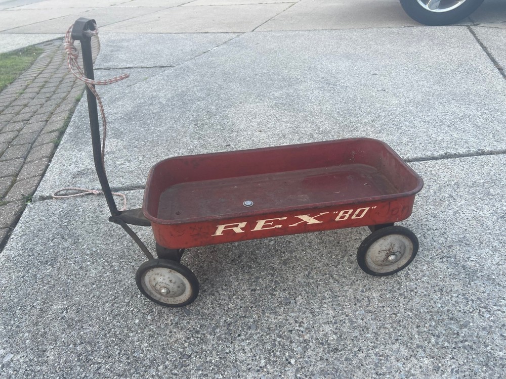 Vintage 1950s Rex Jet "80" Red Metal Pull Wagon