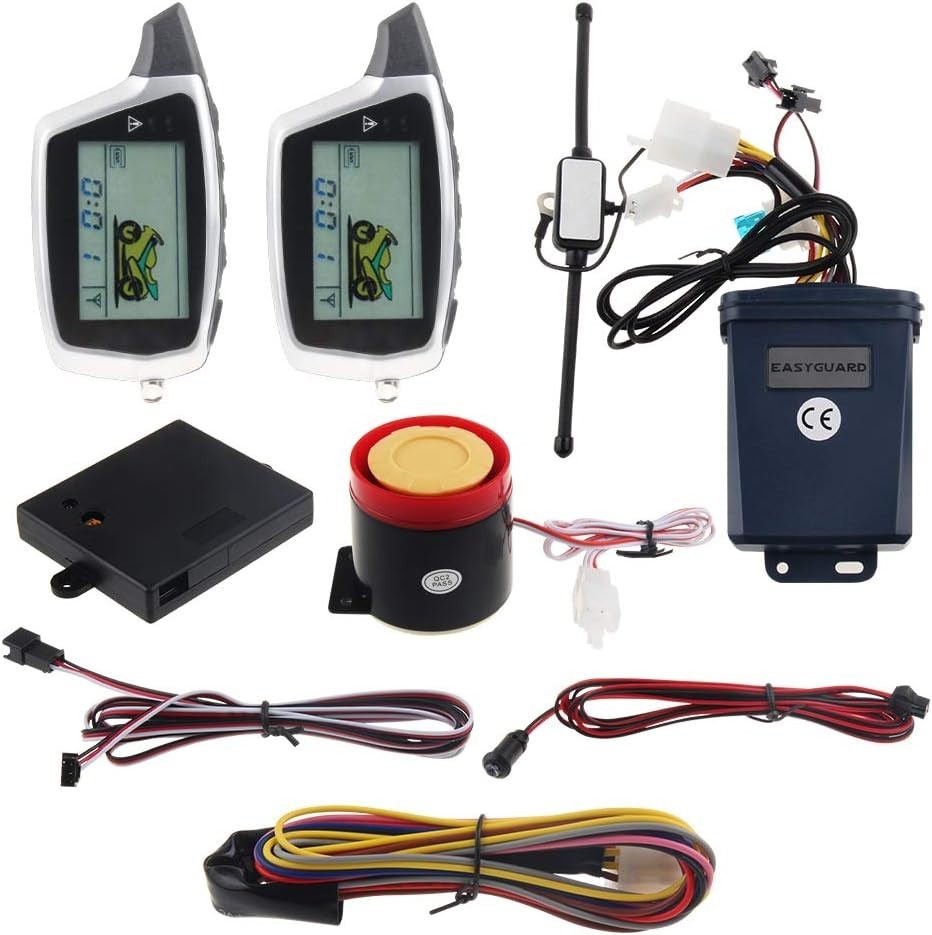 2-Way Motorcycle Alarm System with LCD Display & Rechargeable Remote