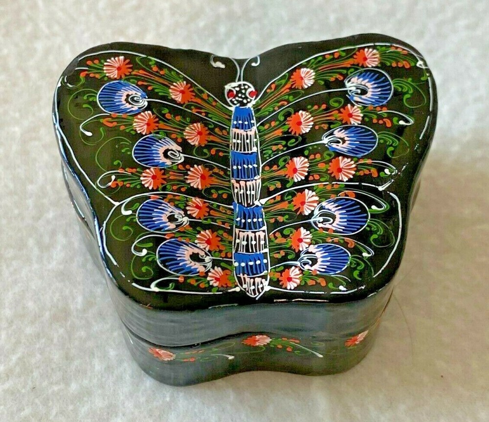 Hand Painted Black Lacquer Butterfly Box