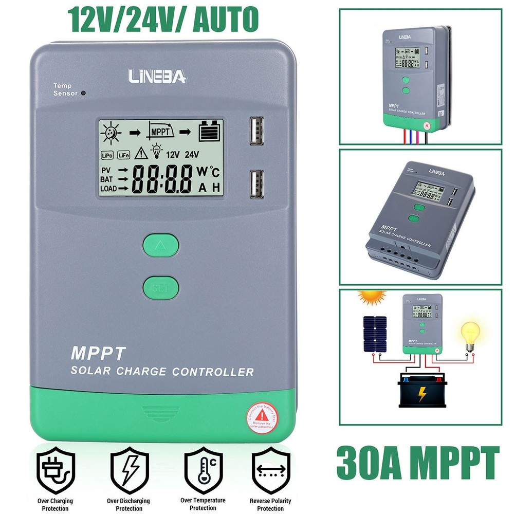 100A Solar Panel Battery Charge Controller 12V/24V/36/48V LCD Regulator Auto USB