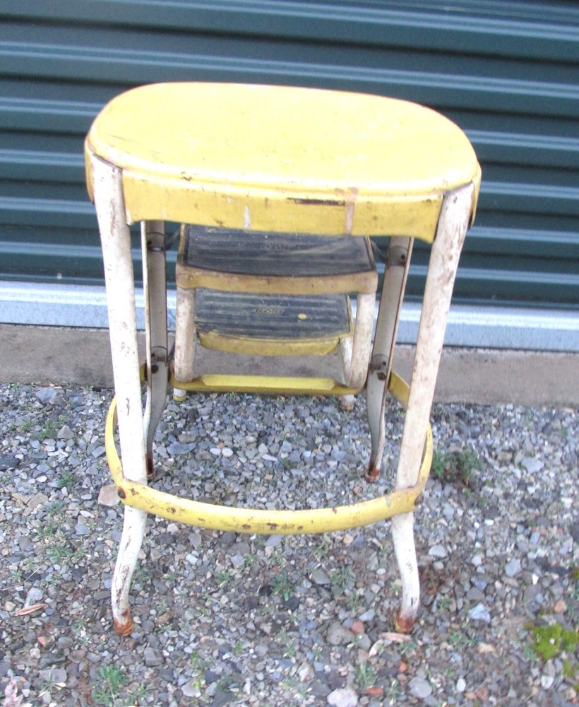 Cosco Kitchen Step Stool Ladder with fold out Steps Yellow 1950s