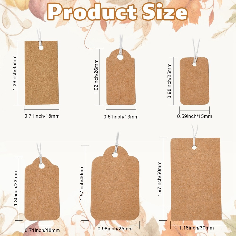 300pcs Elastic Rope Packaging Hanging Tags Multi Size Rectangle Labeling Tagging