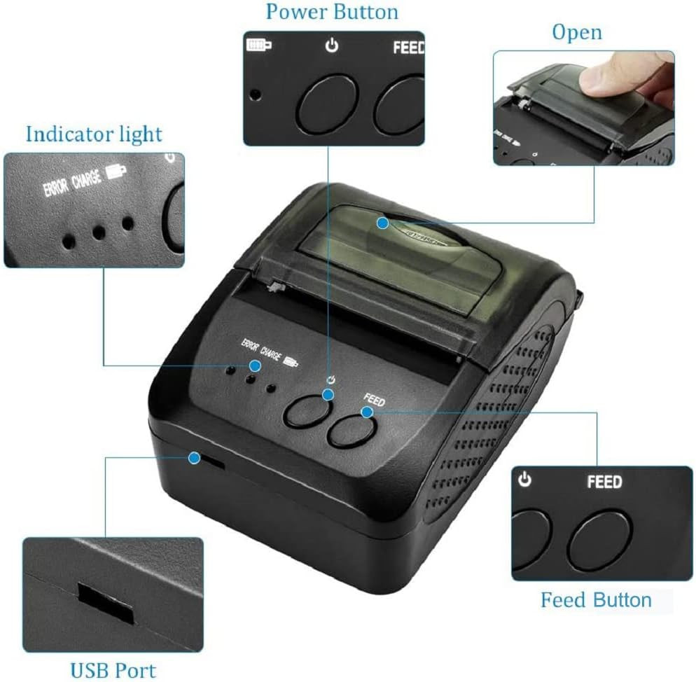 Bluetooth Receipt Printer, 58Mm Mini Thermal POS Printer Portable Personal Bill