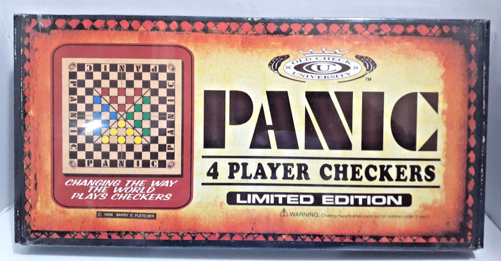 1998 Old Check University Board Games Ltd. Ed. PANIC 4 Player Checkers