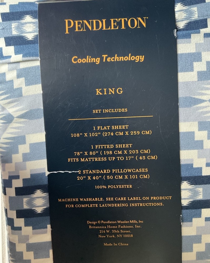 Pendleton KING Cooling Sheet Set Aztec Blue New In Package