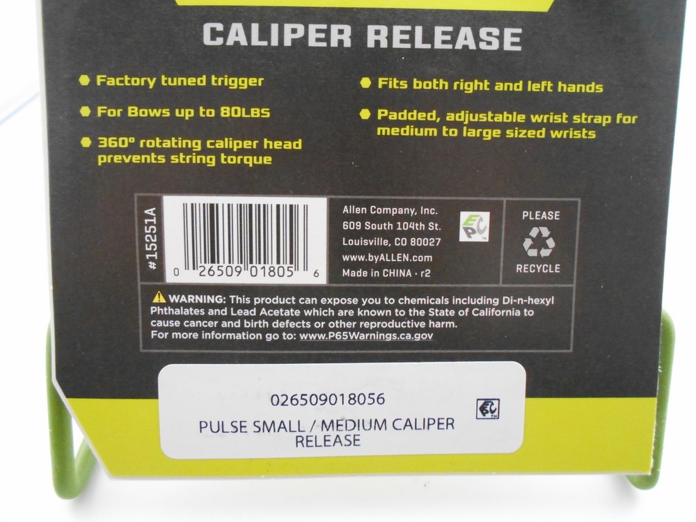 Allen Caliper Bow Release Pulse Rigor Adjustable Hunting Accesssory Small/Medium