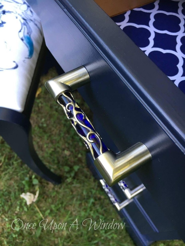 3" Crystal Lace Bar Pull Satin Nickel & Blue