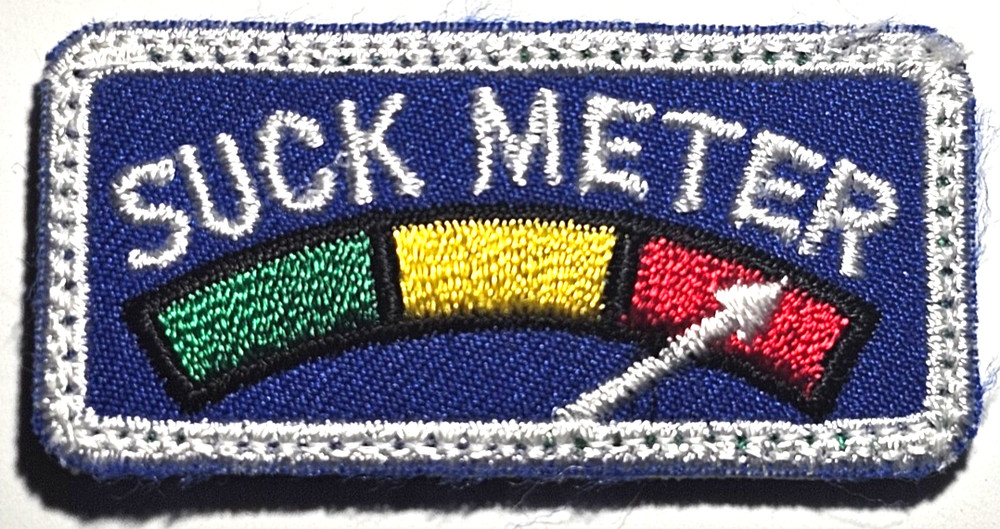 Suck Meter Embroidered Morale Patch Full Color Hook Backed Tactical Blue White