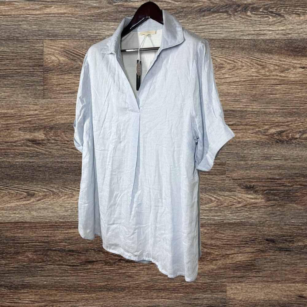 Kindred Bravely Oversized Nursing & Maternity Collared Top Size L Blue Pinstripe
