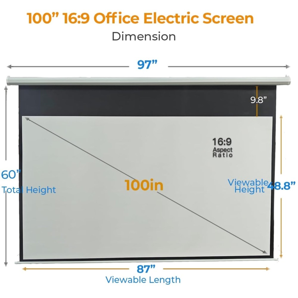 100 Inch Motorized Projector Screen - 16:9 HD Elec