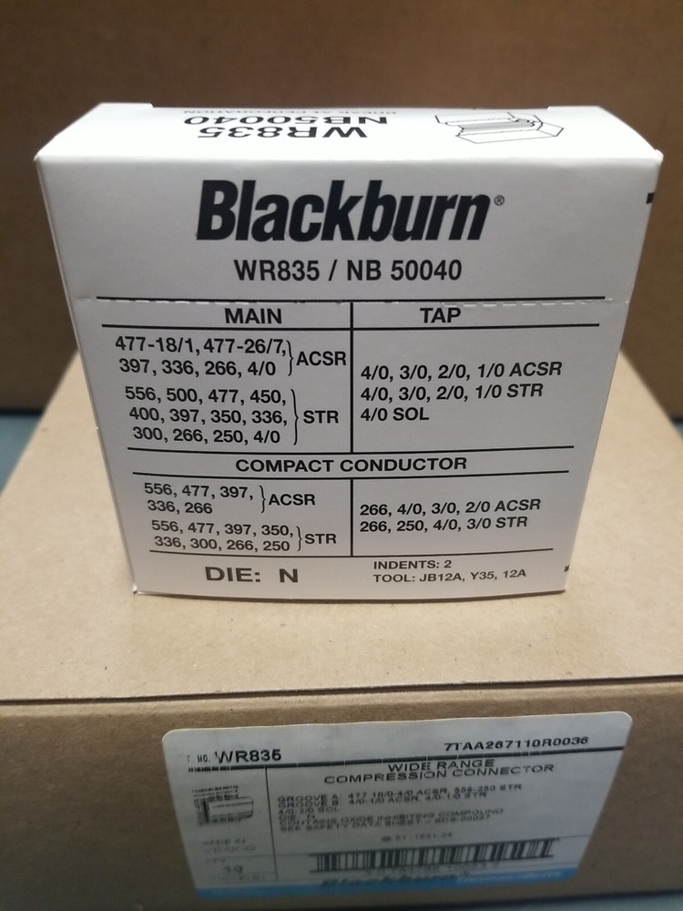 10 -PACK THOMAS & BETTS BLACKBURN WR835 WIDE RANGE COMPRESSION CONNECTOR H-TAP