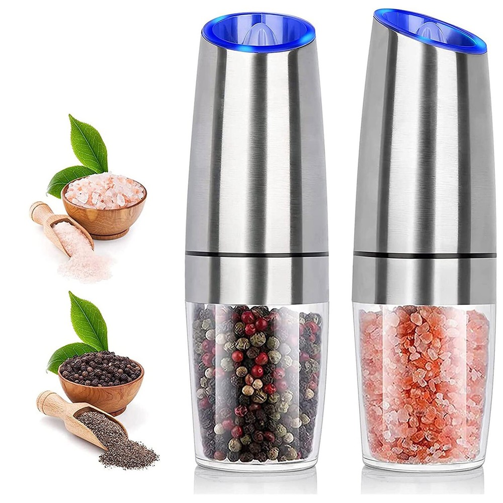 2PACK Electric Salt And Pepper Grinder Mill Set Gravity Sensor Stainless Steel