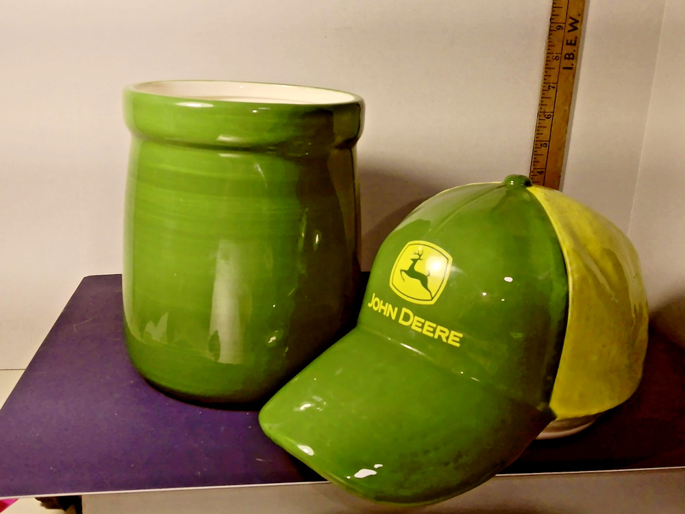 John Deere Baseball Cap Cookie Jar RARE