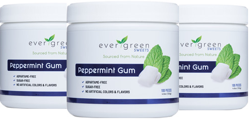 Evergreen Sweets Peppermint Gum 100 count 3 Pack Jar