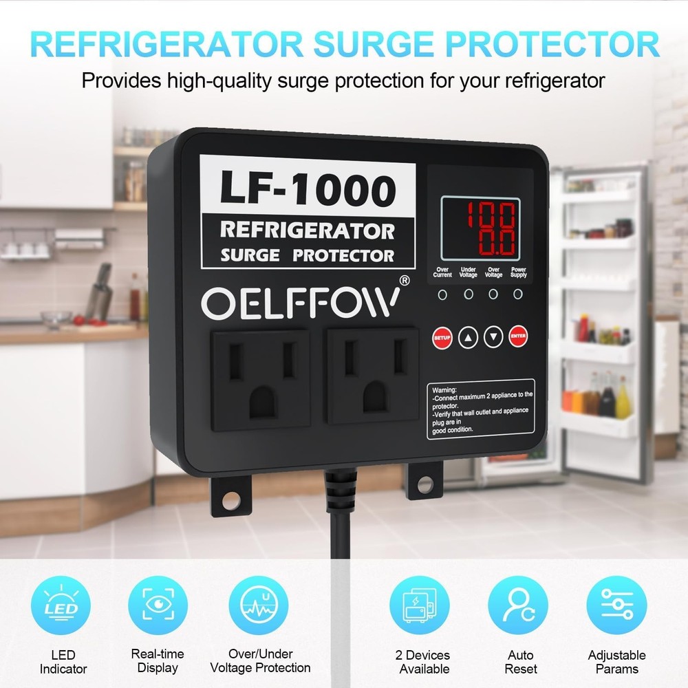 Refrigerator Surge Protector, Time Delay and Real-time Display, Voltage Prote...