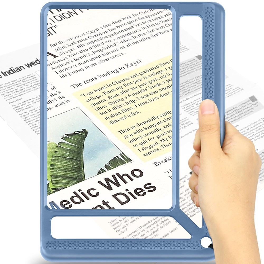 5X Full Page Magnifying Glass, Lightweight Rectangular Magnifier, Large Viewing