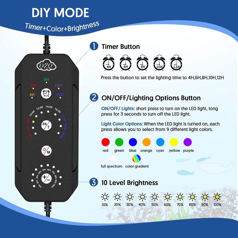 Aquarium Light, 30W Fish Tank Light with 24/7 Lighting Mode, Timer, DIY Mode,...